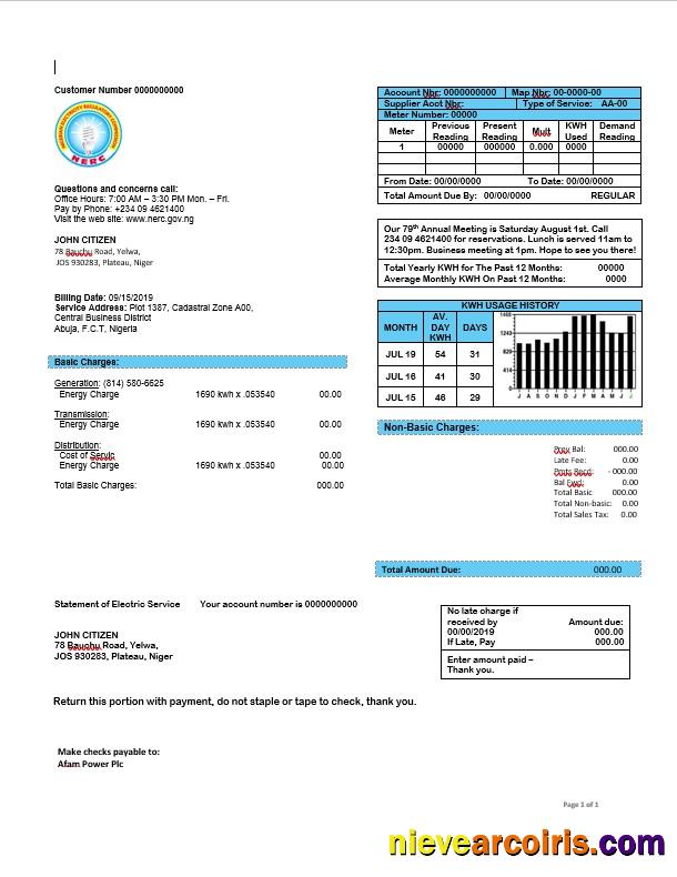 Nigeria Nigerian Electricity Regulatory Commission electricity bill